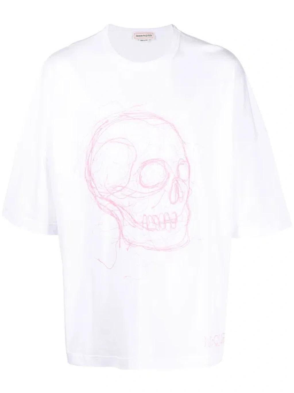 Skull Print Oversized T-shirt In White,pink Product Image