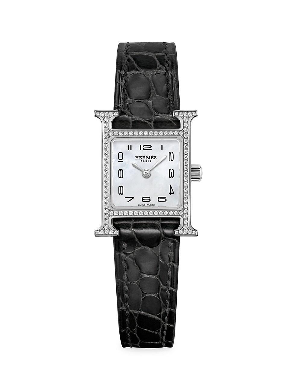 Womens Heure H 21MM Stainless Steel, Diamond & Alligator Strap Watch Product Image