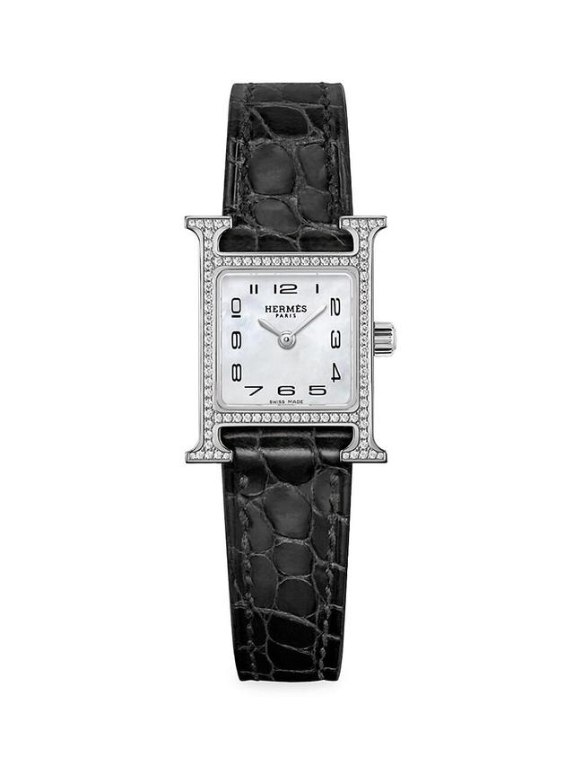 Womens Heure H 21MM Stainless Steel, Diamond & Alligator Strap Watch Product Image