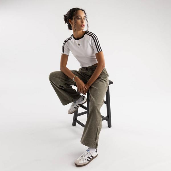 adidas Originals Womens 3 Stripe Baby T-Shirt - White/Black Product Image