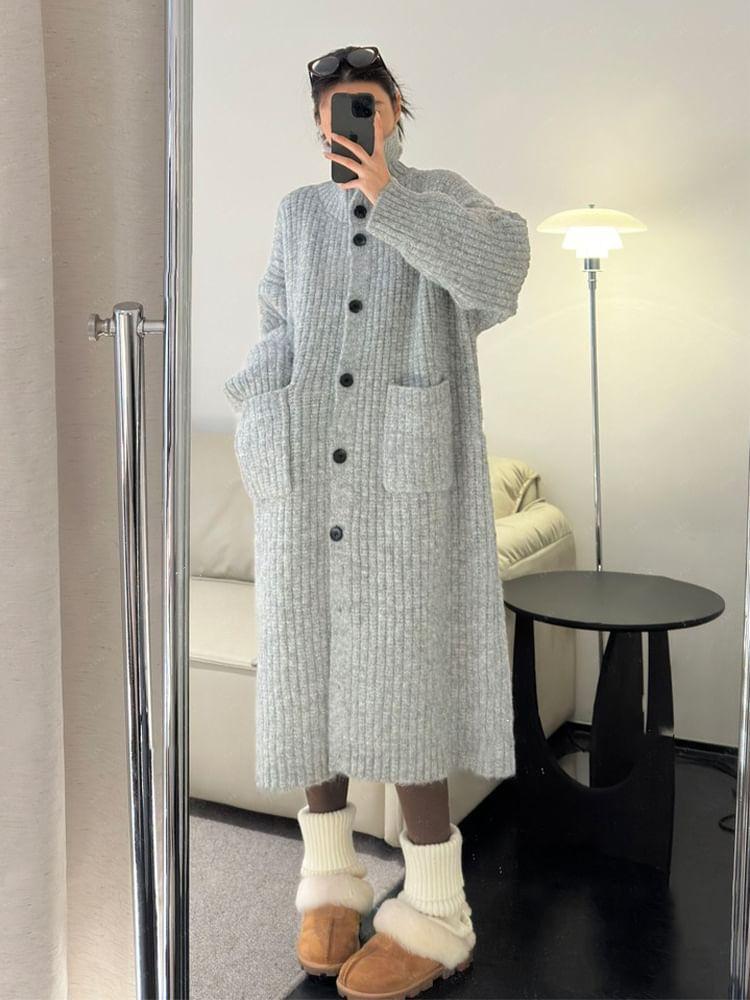 Button-Up Plain Long Cardigan product image