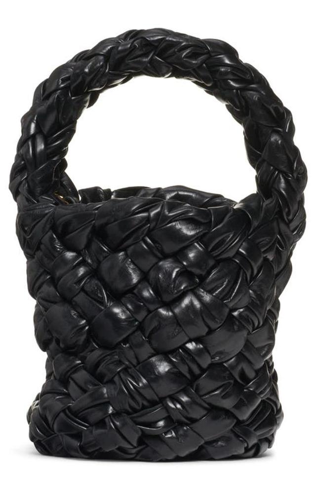 BOTTEGA VENETA Kalimero Mini Intrecciato Pleated Bucket Bag In Black Product Image