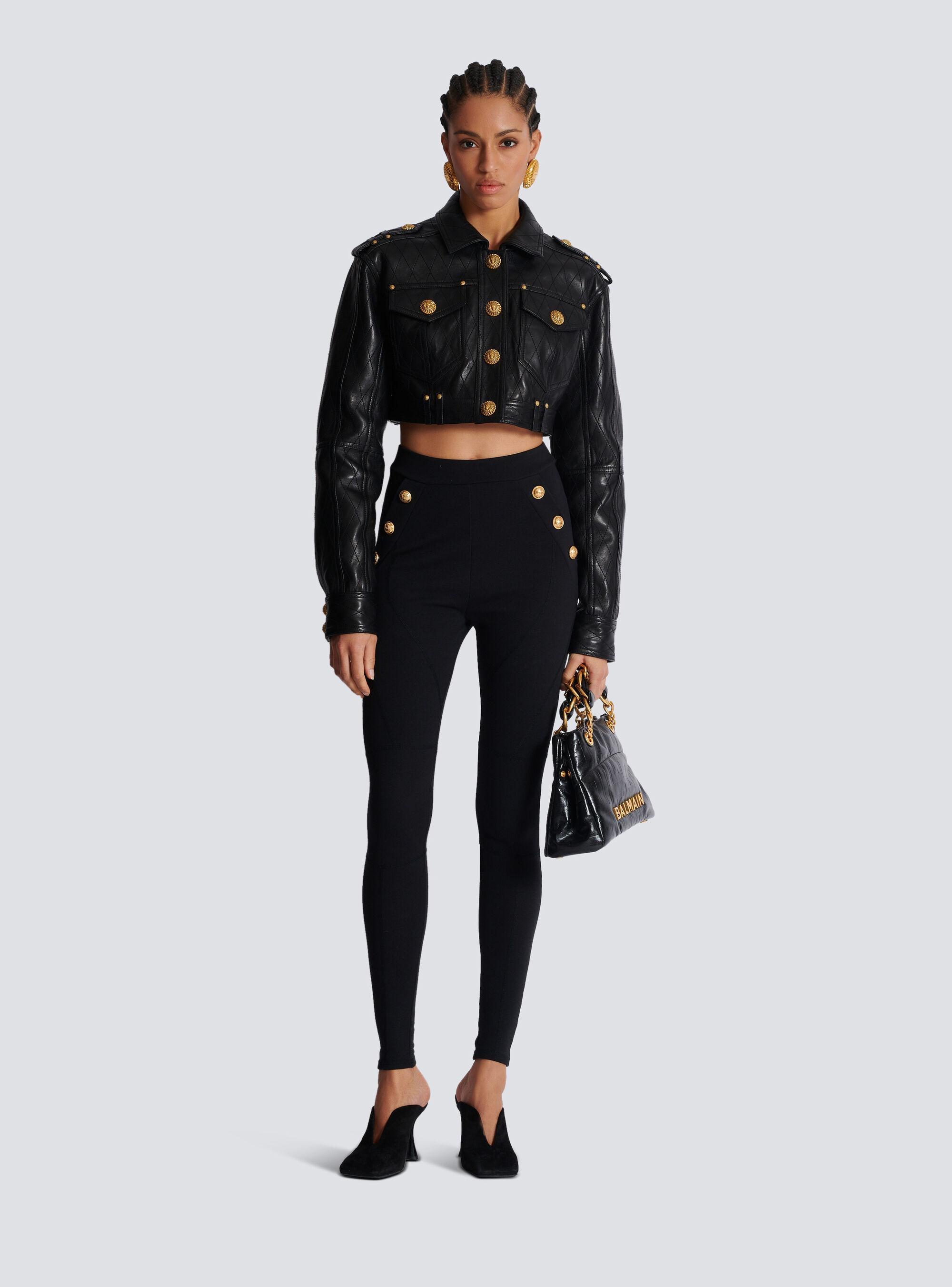 BALMAIN Signature Coin Buttoned High-waisted Leggings In Black Product Image