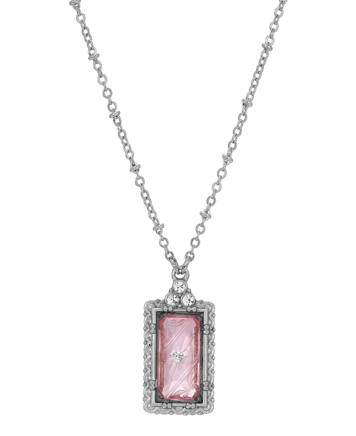 1928 Silver Tone Crystal Etched Pendant Necklace, Womens, Pink Product Image