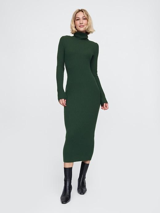 Turtleneck Rib Midi Sweater Dress Product Image