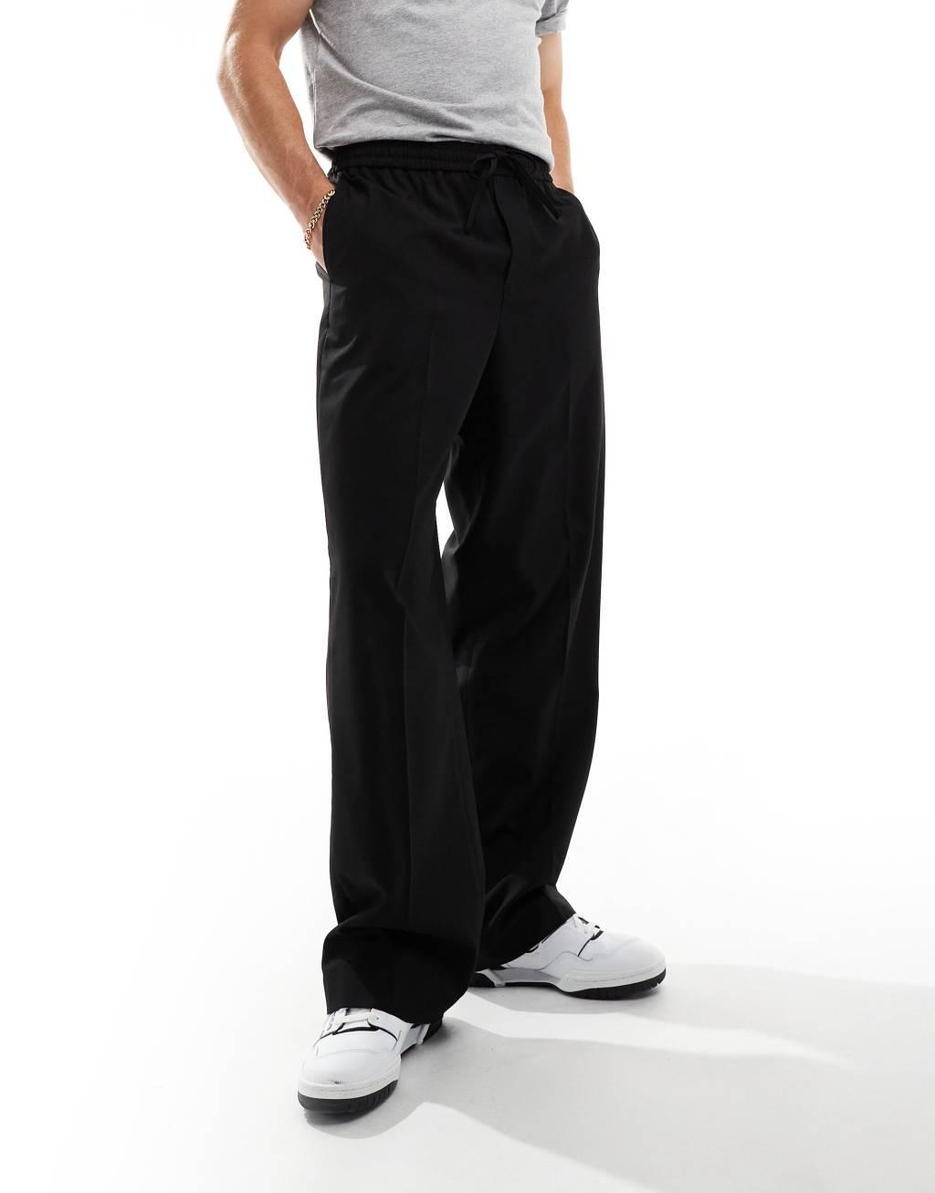 ASOS DESIGN pull on smart wide leg elasticated waist pants in black Product Image