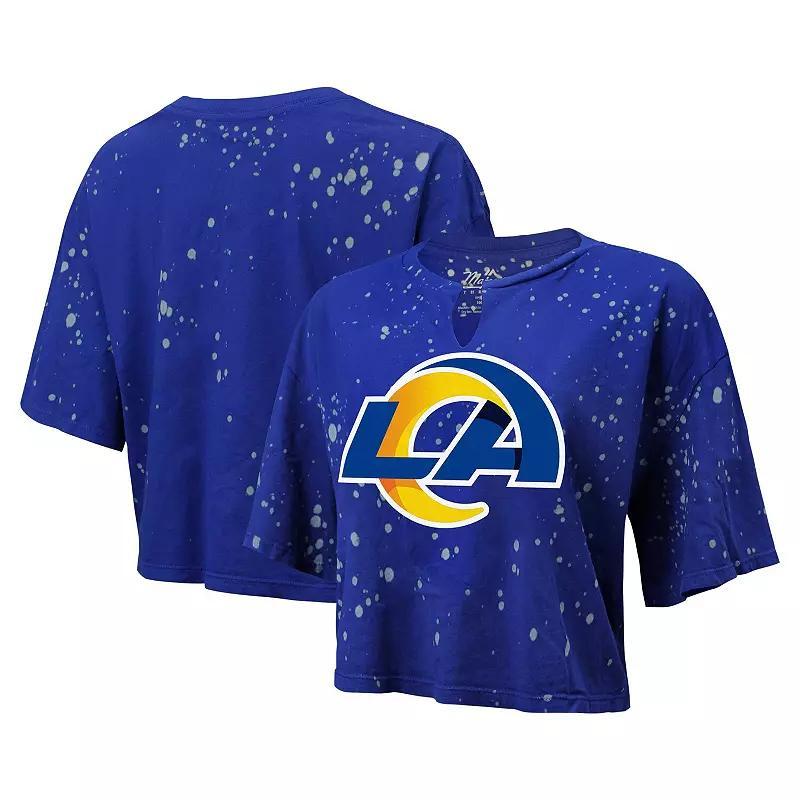 Womens Majestic Threads Royal Los Angeles Rams Bleach Splatter Notch Neck Crop T-Shirt Product Image