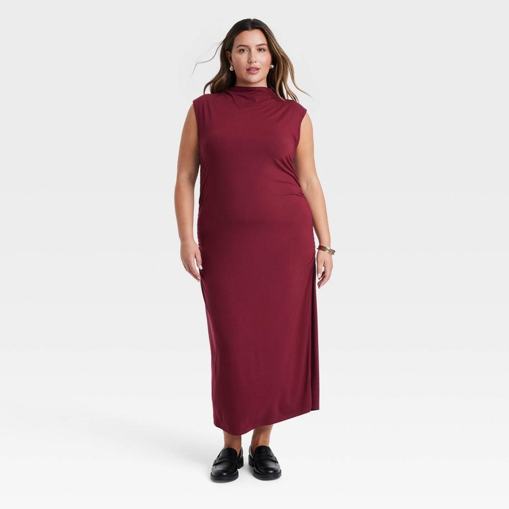 Womens Overt Occasion Ruched Knit Midi Dress - A New Day Burgundy 1X Product Image