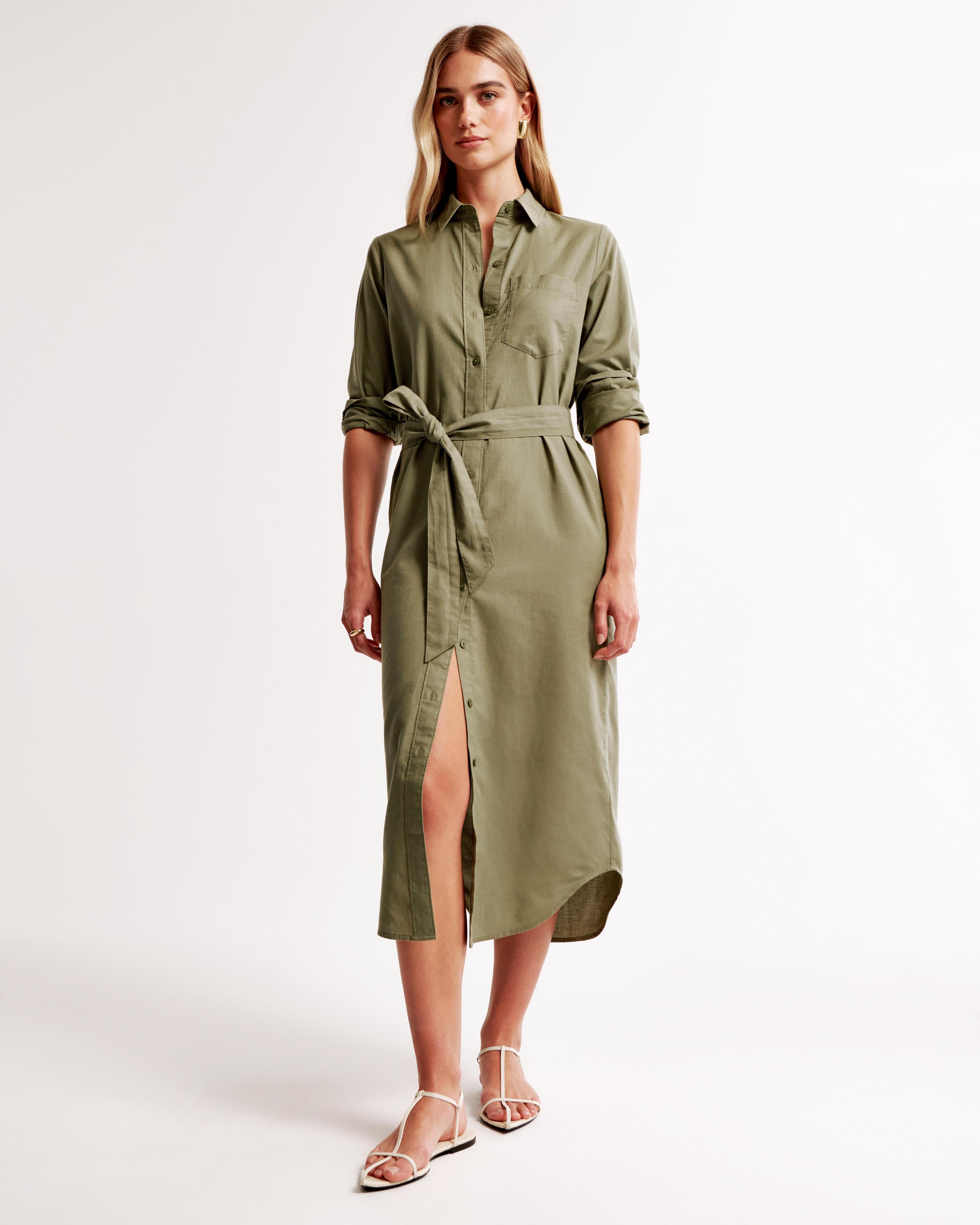 Long-Sleeve Belted Shirt Dress Product Image