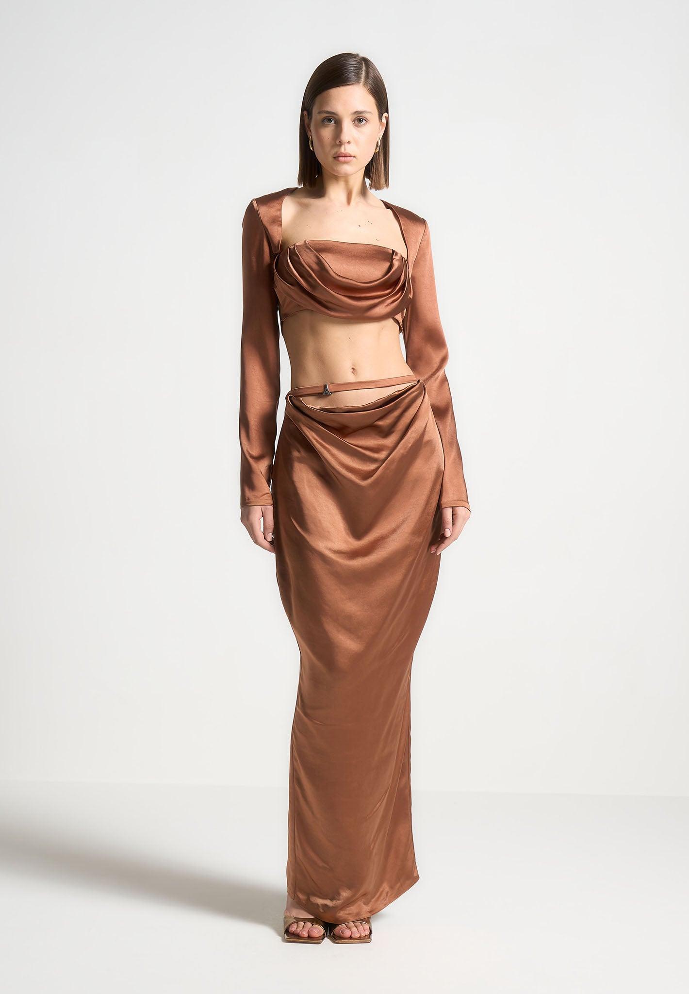 Satin Drape Bandeau Bolero Top - Bronze Female product image