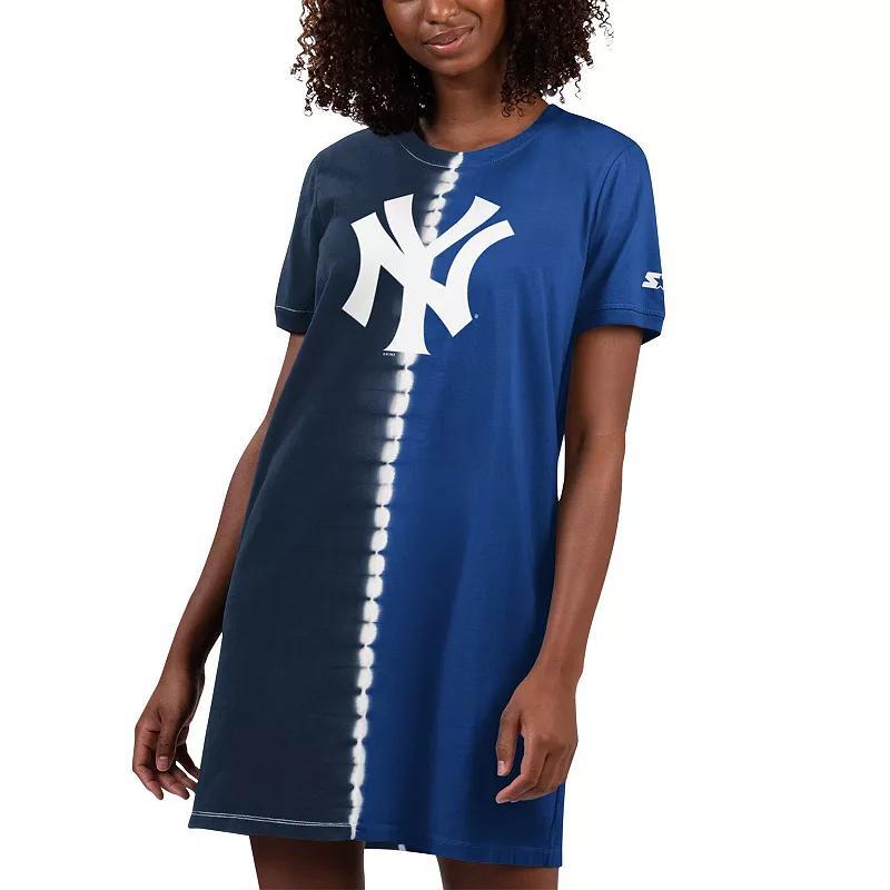 Womens Starter New York Giants Ace Tie-Dye T-Shirt Dress Blue Product Image