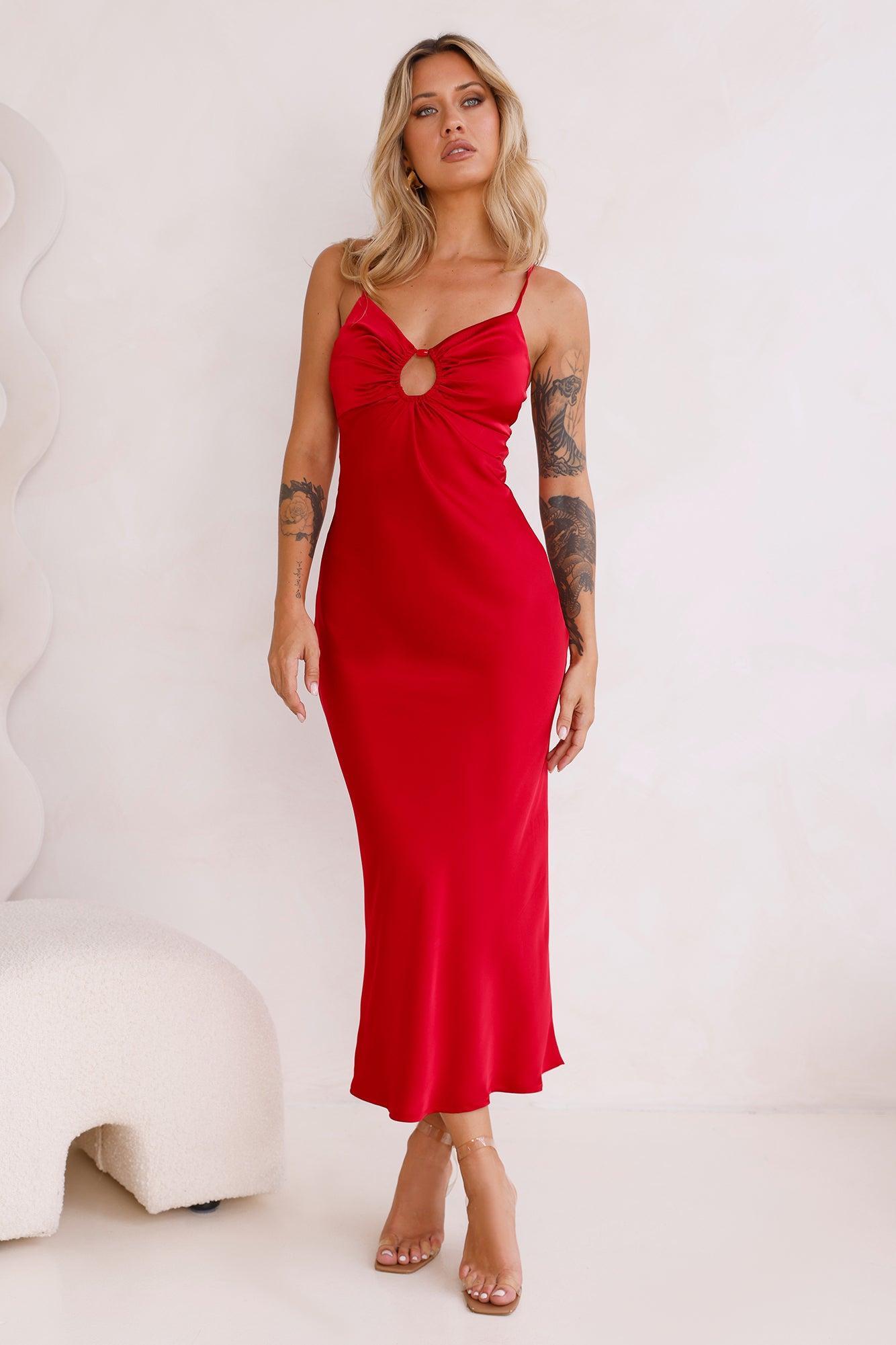 Style Compass Satin Midi Dress Red Product Image