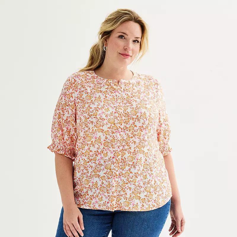 Plus Size Croft & Barrow Woven Split Neck Top, Womens Product Image