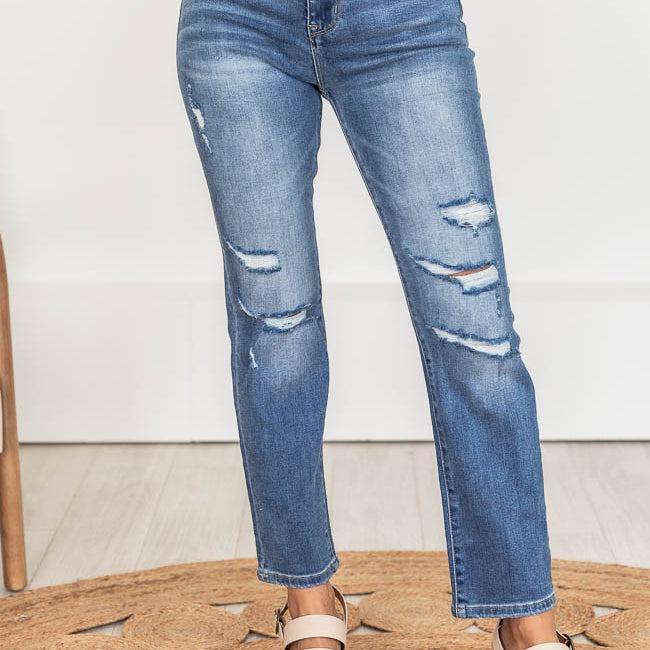 Mckayla Medium Wash Distressed Crop Jeans FINAL SALE product image