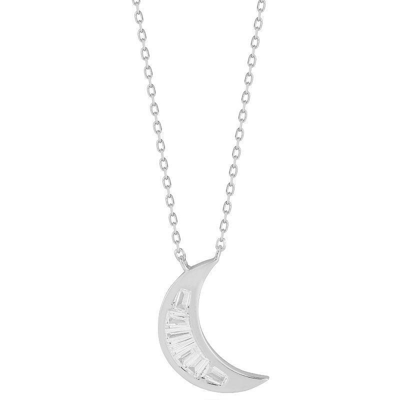 Sunkissed Sterling Cubic Zirconia Moon Pendant Necklace, Womens Silver Tone Product Image