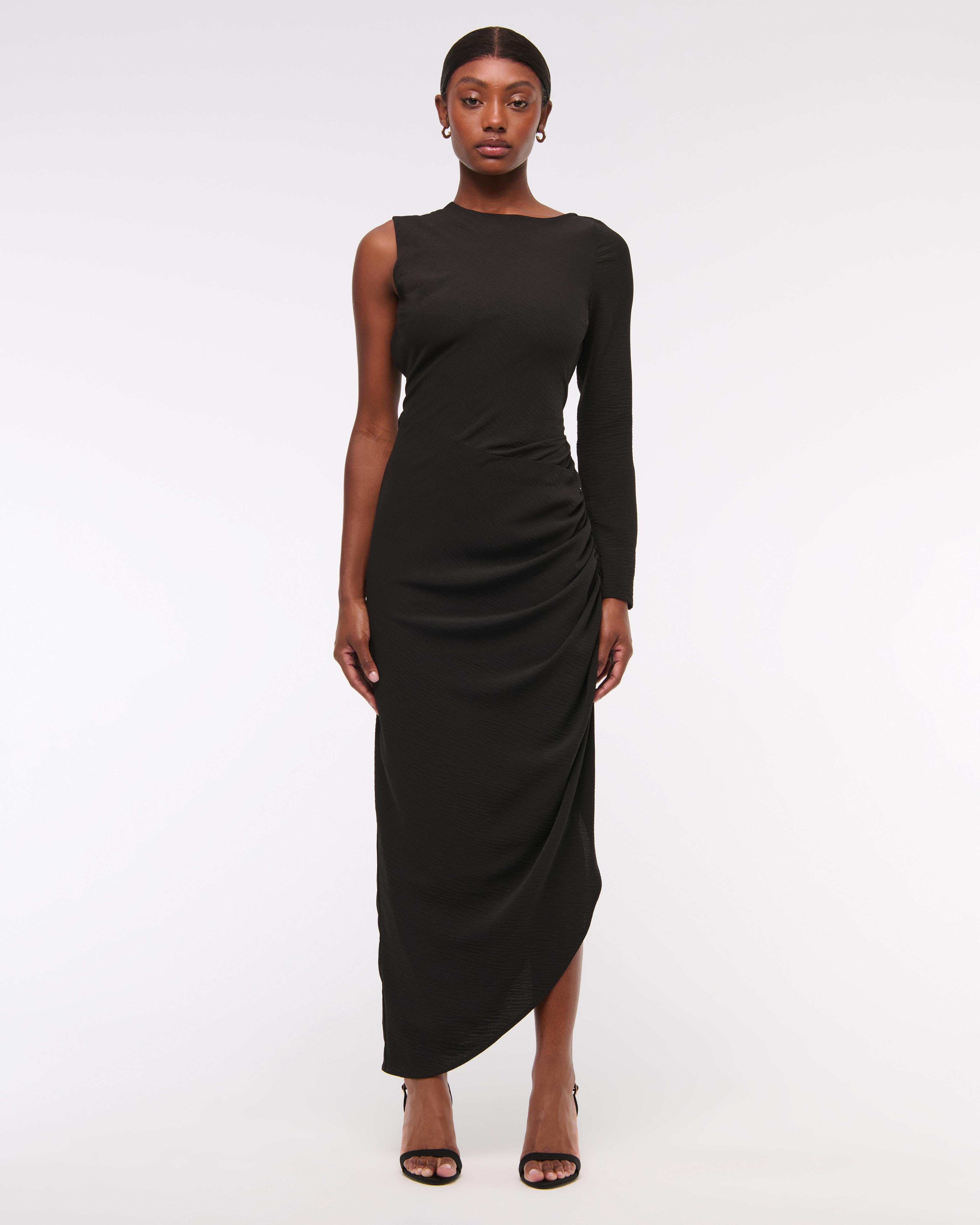 One-Sleeve Draped Midi Dress Product Image