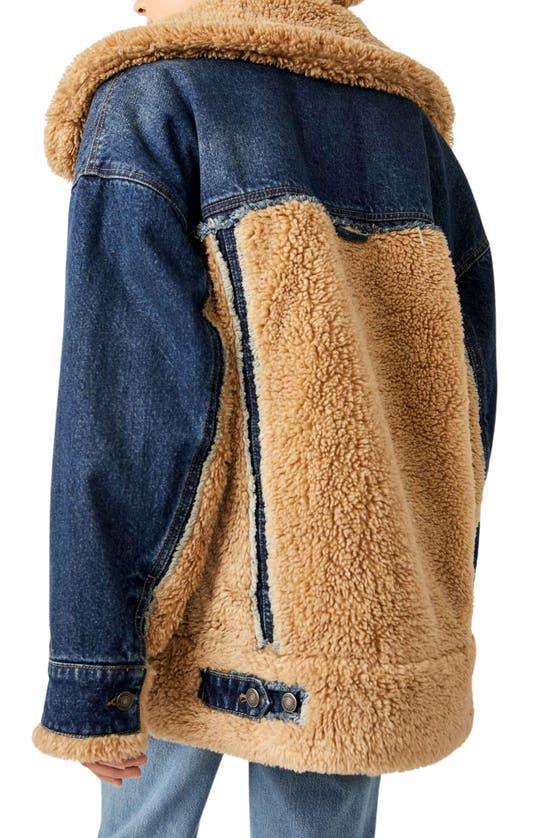 Holly Oversize Denim Jacket With Faux Fur Trim In Rinse Combo Product Image