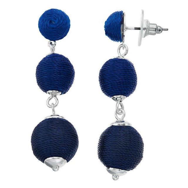 Pannee by Panacea Silver Tone Blue Threaded Linear Ball Drop Earrings, Womens Product Image