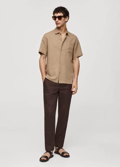 Mango Mens Regular-Fit Linen Short-Sleeved Shirt Product Image