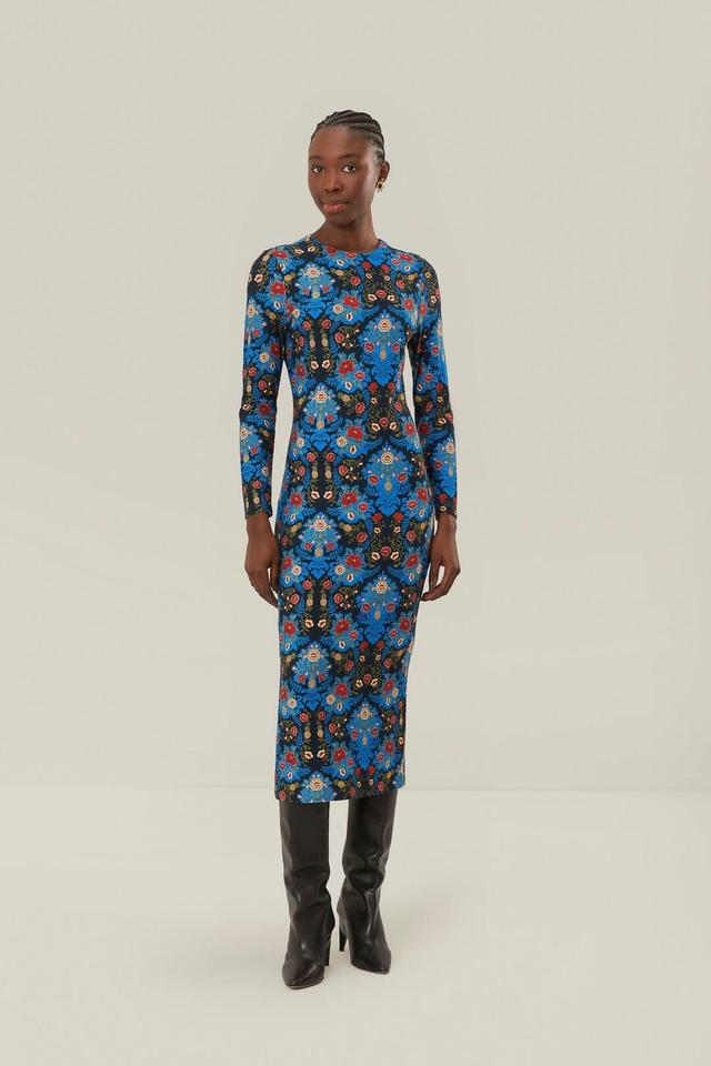 Blue Arabesque Floral Jersey LENZING ECOVERO Midi Dress, ARABESQUE FLORAL BLUE / XXS Product Image