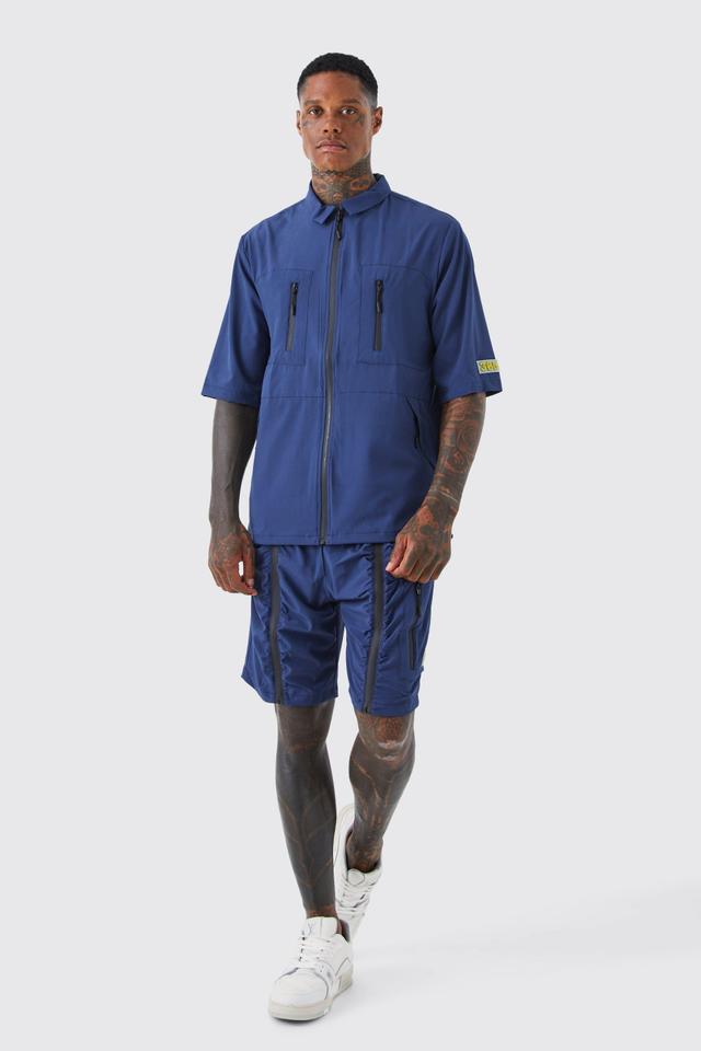 Short Sleeve Technical Utility Shirt & Short Set | boohooMAN USA Product Image