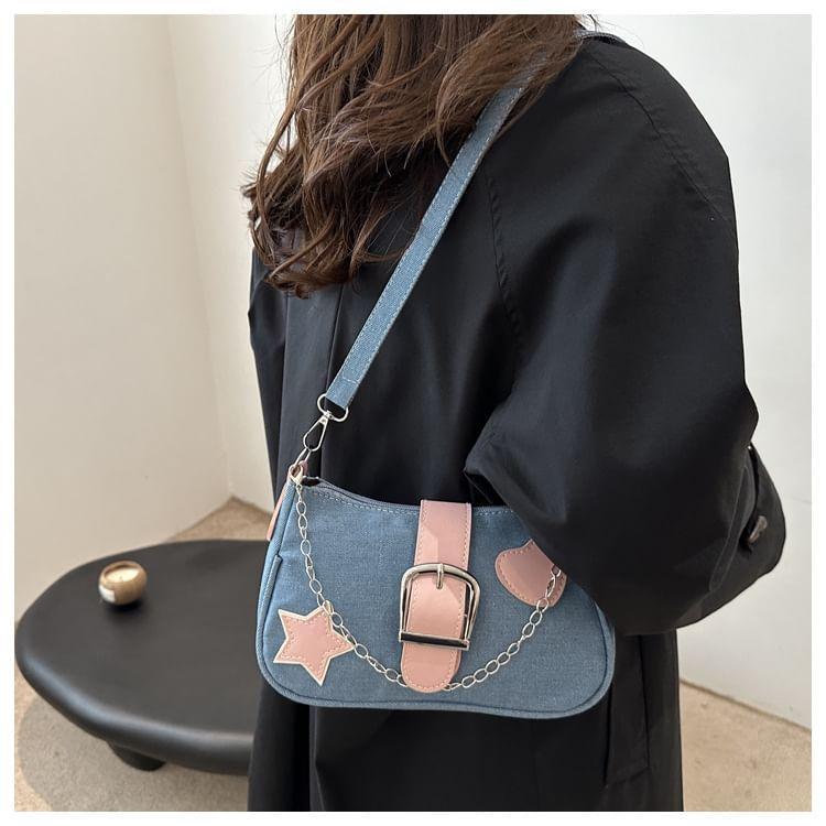 Applique Chained Buckled Denim Crossbody Bag Product Image