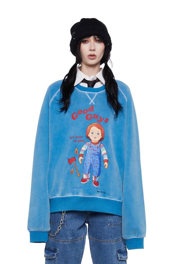 Dolls Kill x Chucky Oversized Washed Sweatshirt - Blue Product Image