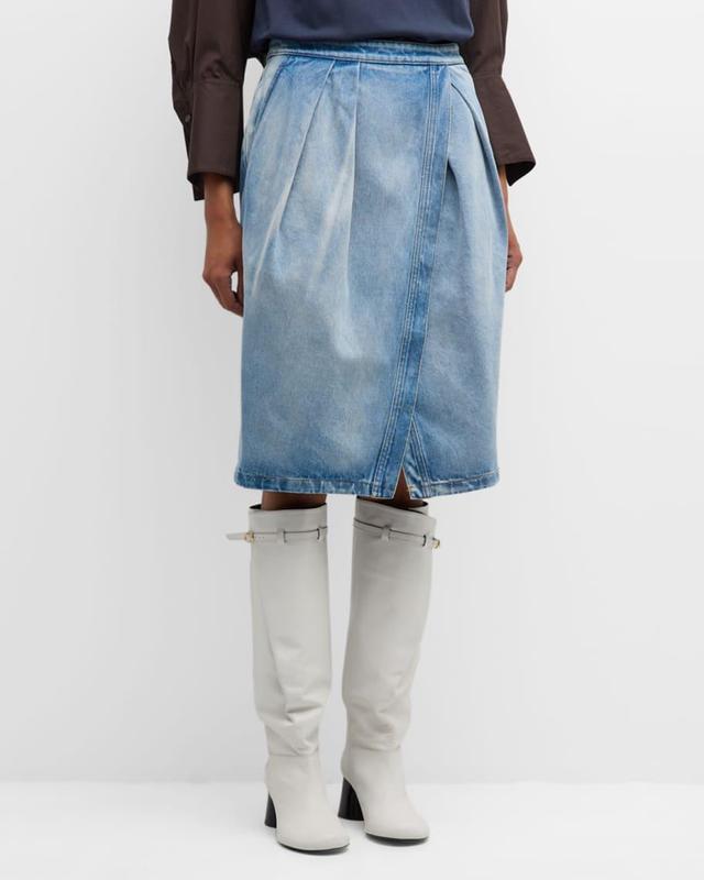 Solade Pleated Denim Wrap Skirt Product Image