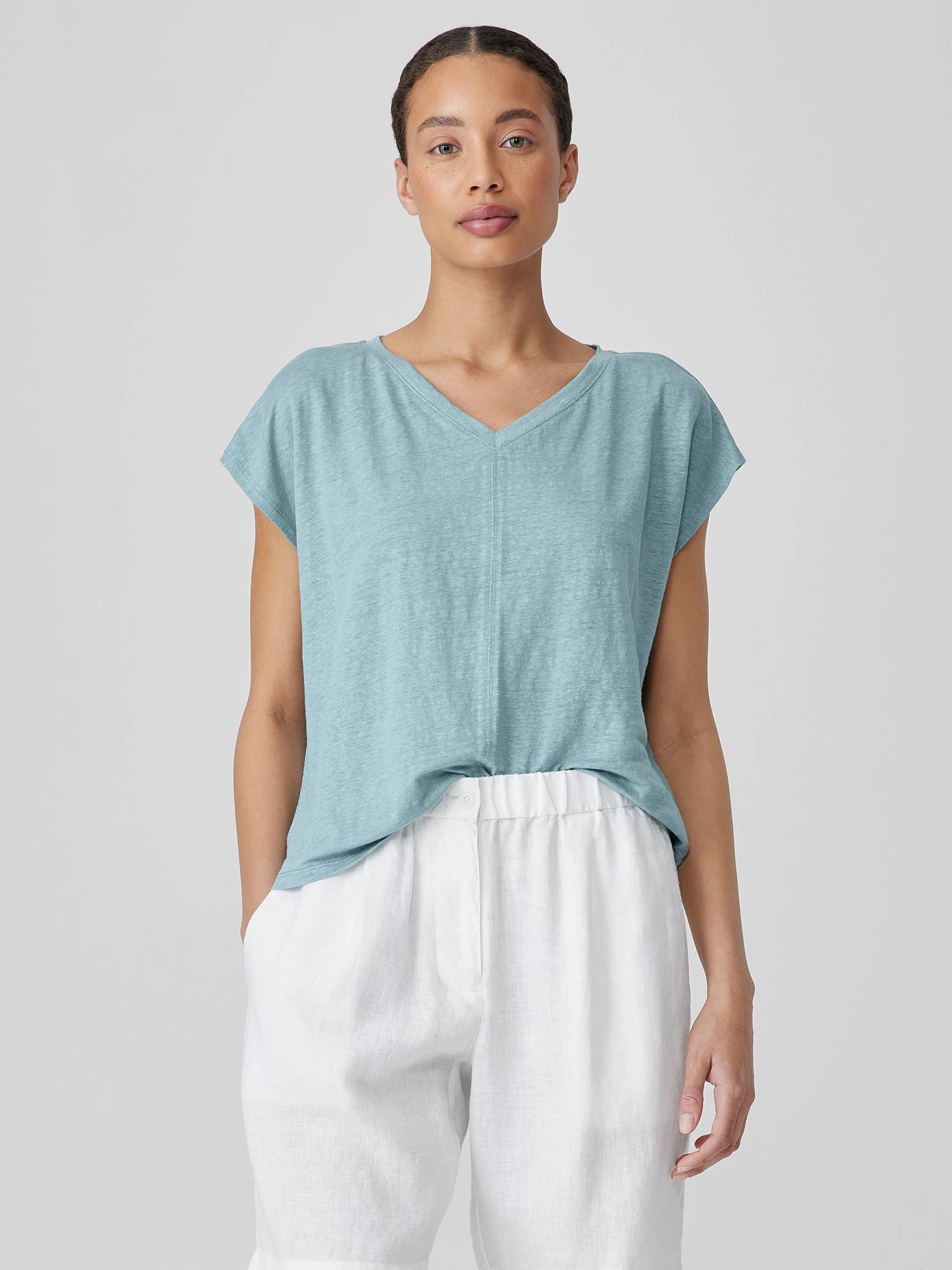 EILEEN FISHER Organic Linen Jersey V-Neck Teefemale Product Image