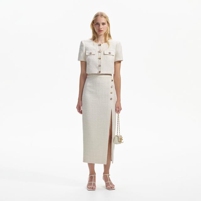 Cream Boucle Midi Skirt Product Image