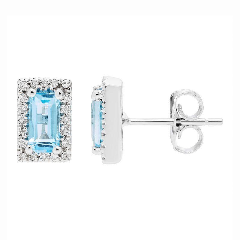 The Regal Collection 14k White Gold Swiss Blue Topaz Baguette & Diamond Accent Earrings, Womens Product Image