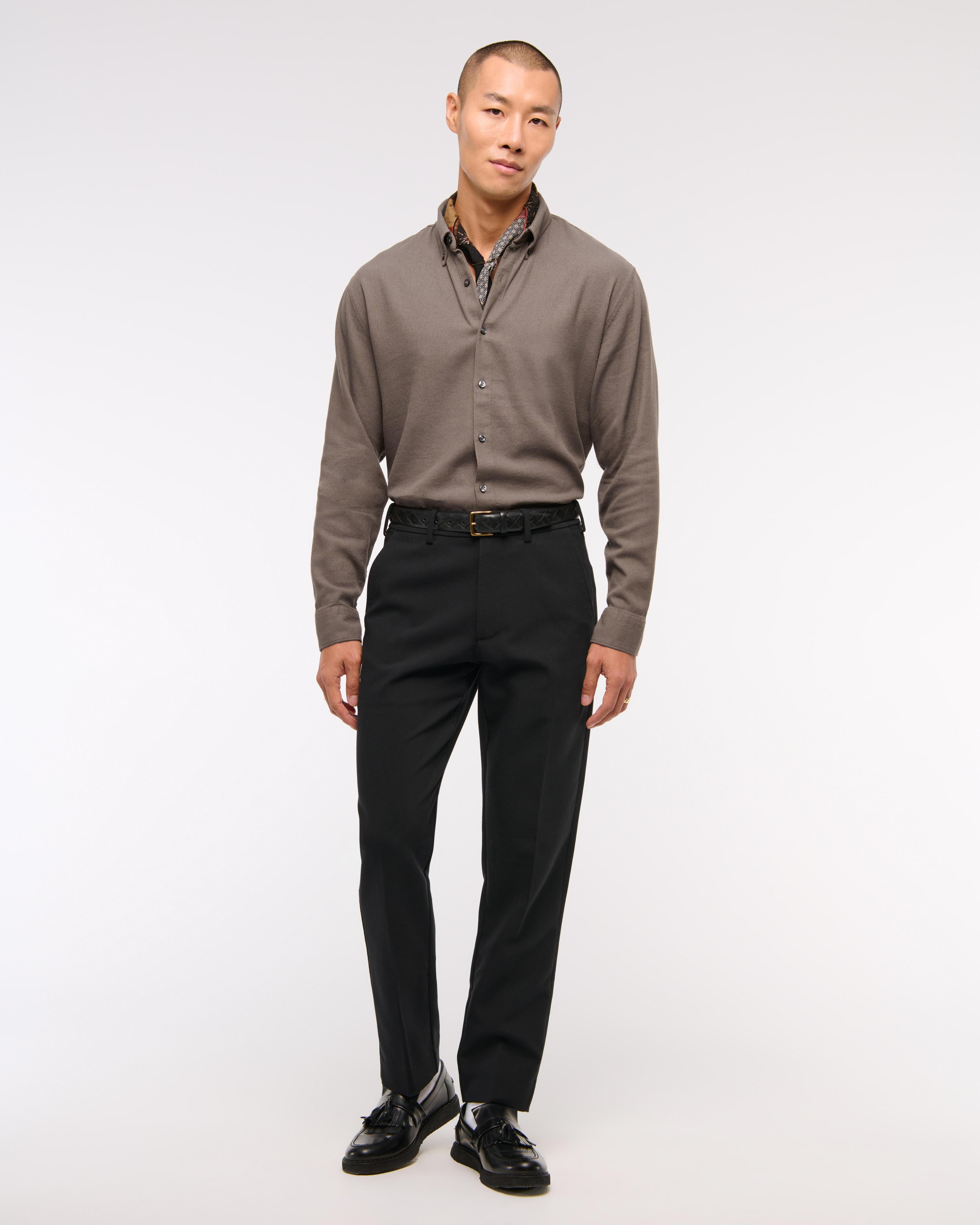 Long-Sleeve Crepe Button-Up Shirt Product Image