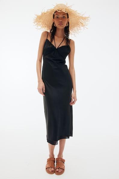 Mesh-detail Satin Slip Dress Product Image