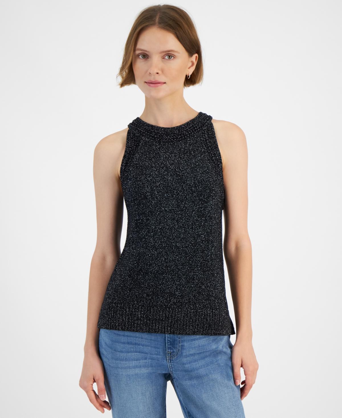 Tommy Hilfiger Womens Metallic Sleeveless Sweater - Bk Product Image