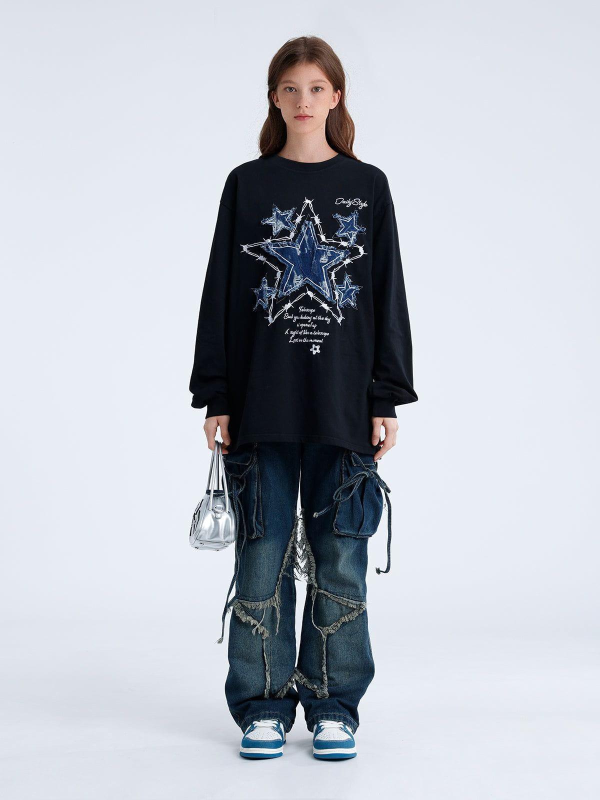 Aelfric Eden Applique Embroidery Denim Star Sweatshirt Product Image