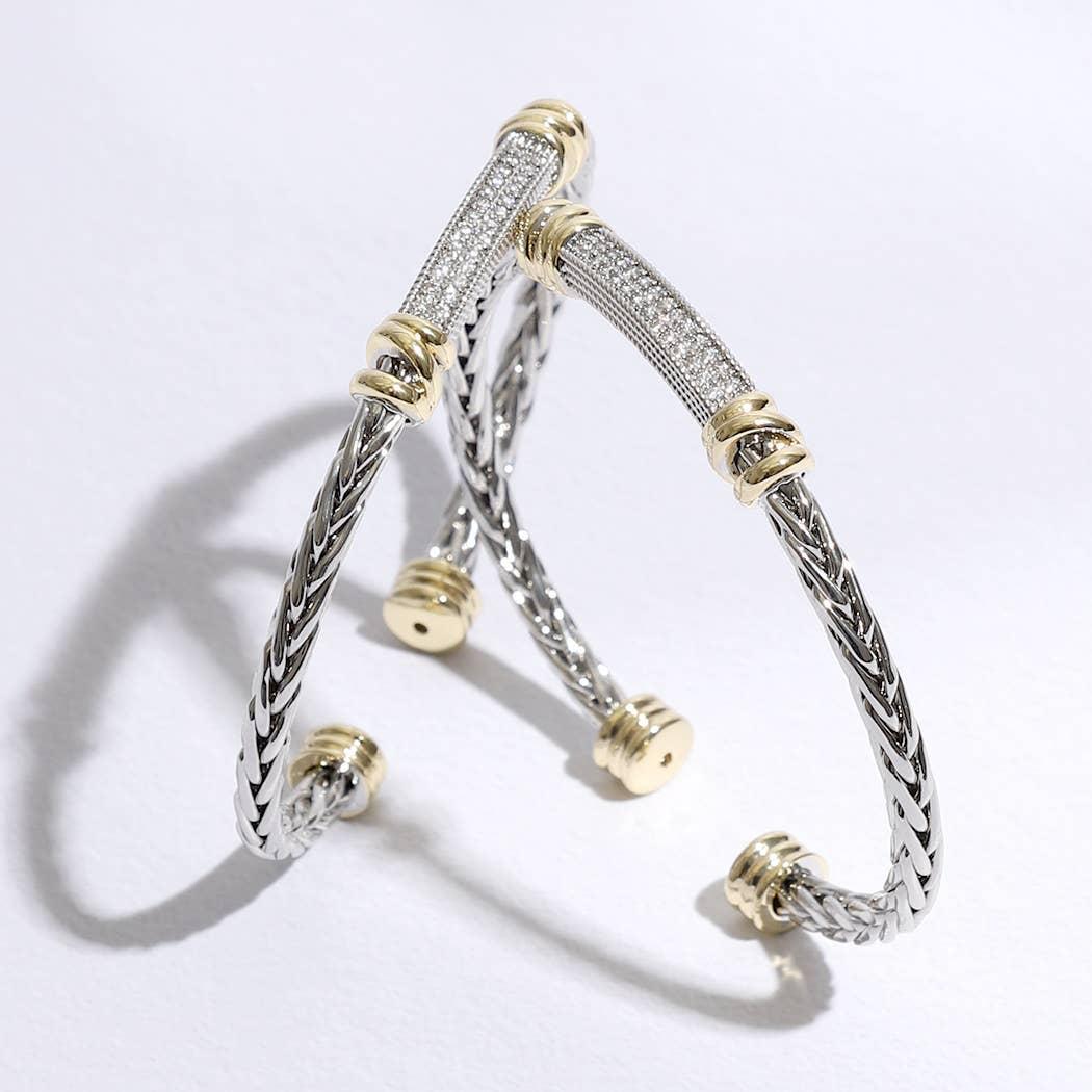 Braid Bangle CZ Bar Center Cylinder Edge Bracelet Product Image