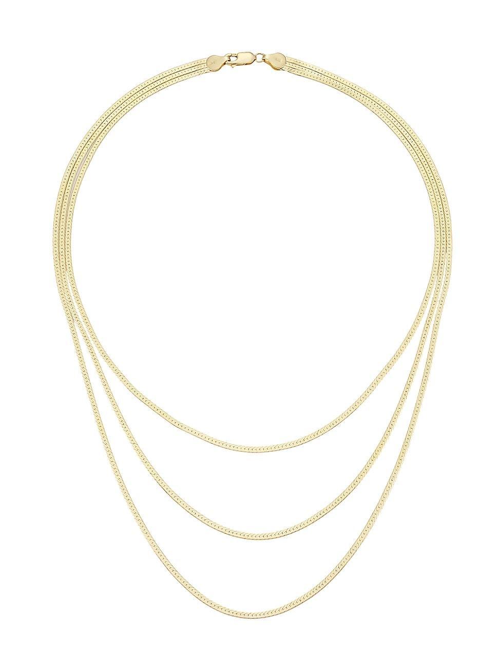 Womens Solid 14K Gold Triple-Strand Herringbone Chain Necklace Product Image