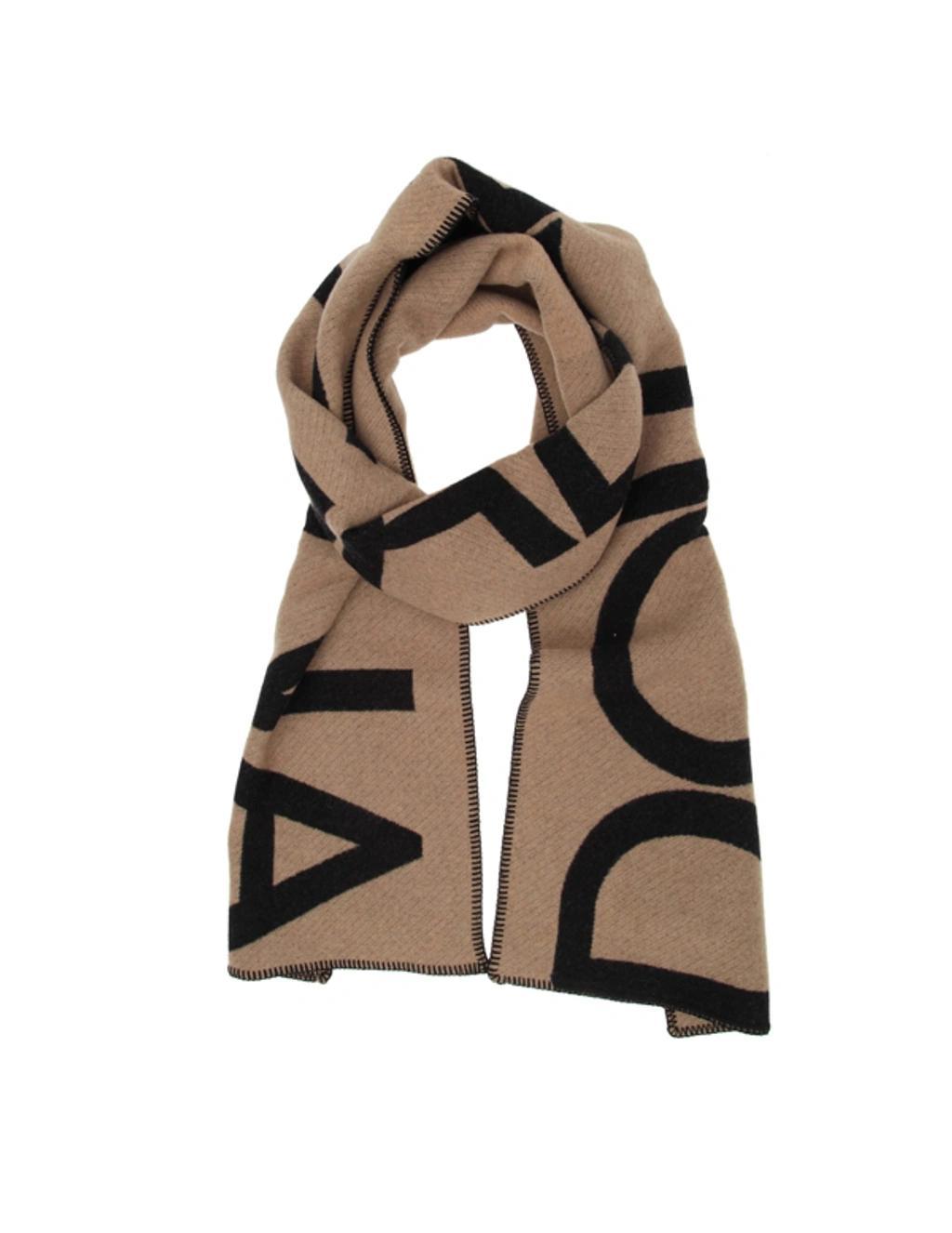 Intarsia Logo-knit Wool-blend Scarf In Neutrals Product Image