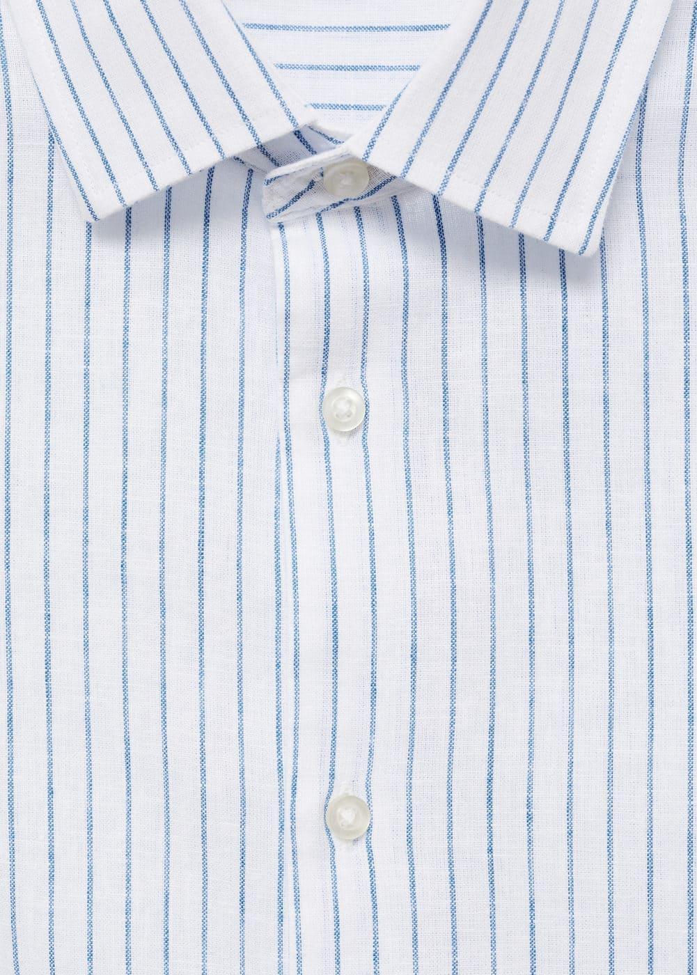 MANGO MAN - Regular-fit striped cotton-linen shirt whiteMen Product Image