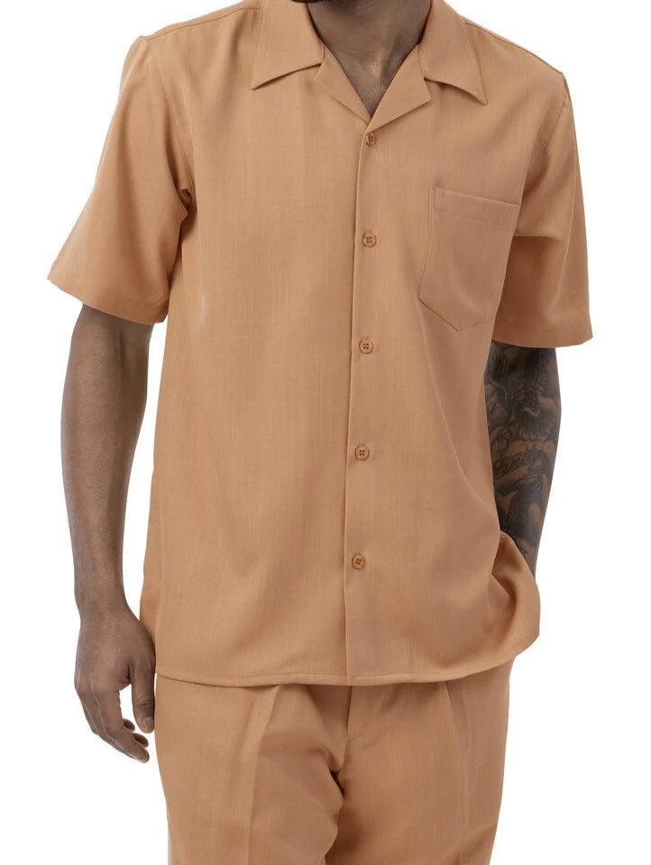 Men's 2 Piece Walking Suit Summer Short Sleeves in Tan Male Product Image