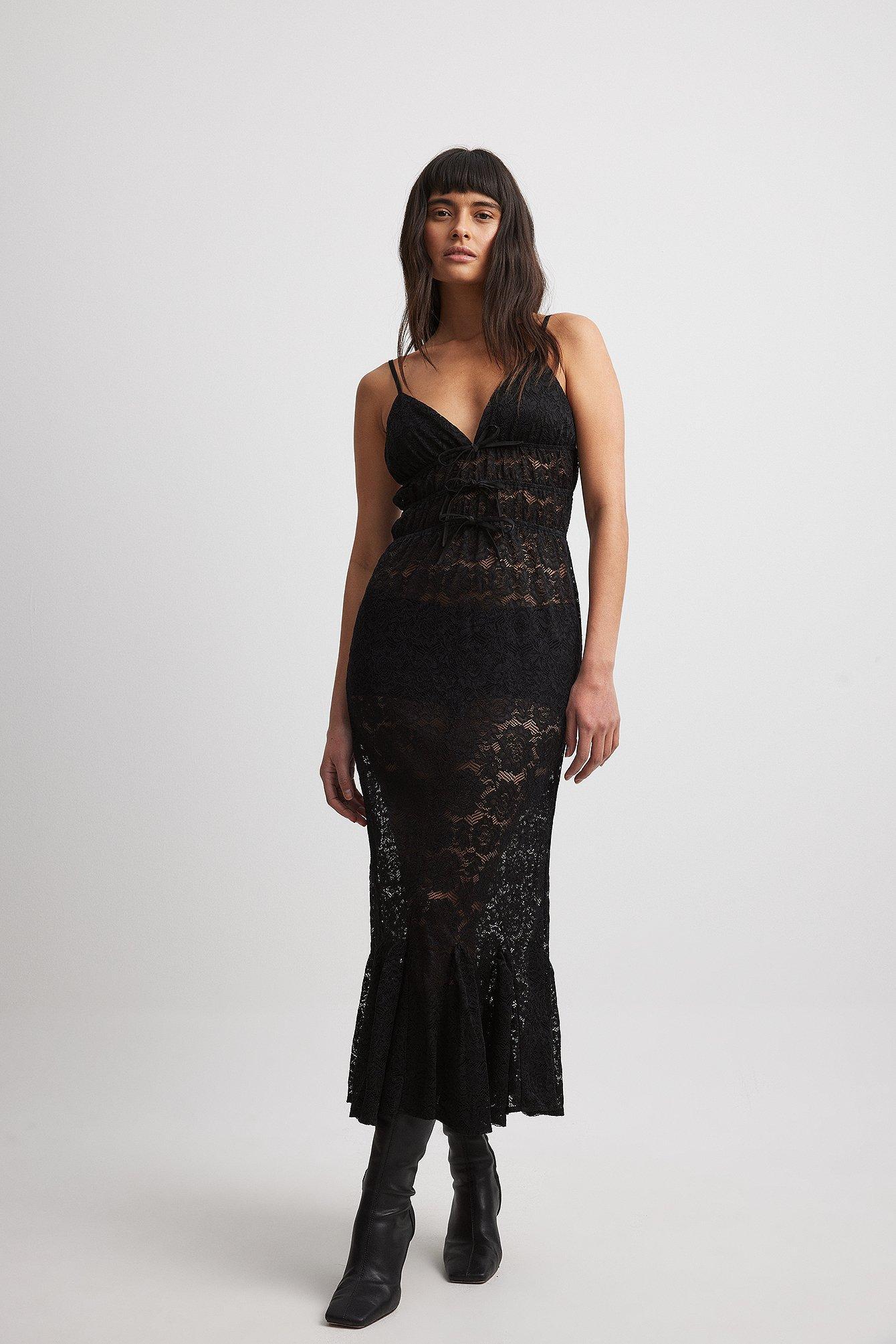 Draped Lace Midi Dress Product Image