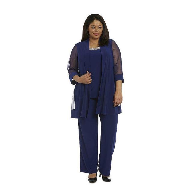 Plus Size R&M Richards Bead Neck Mock Layered Jacket & Trouser Pants Set, Womens Product Image