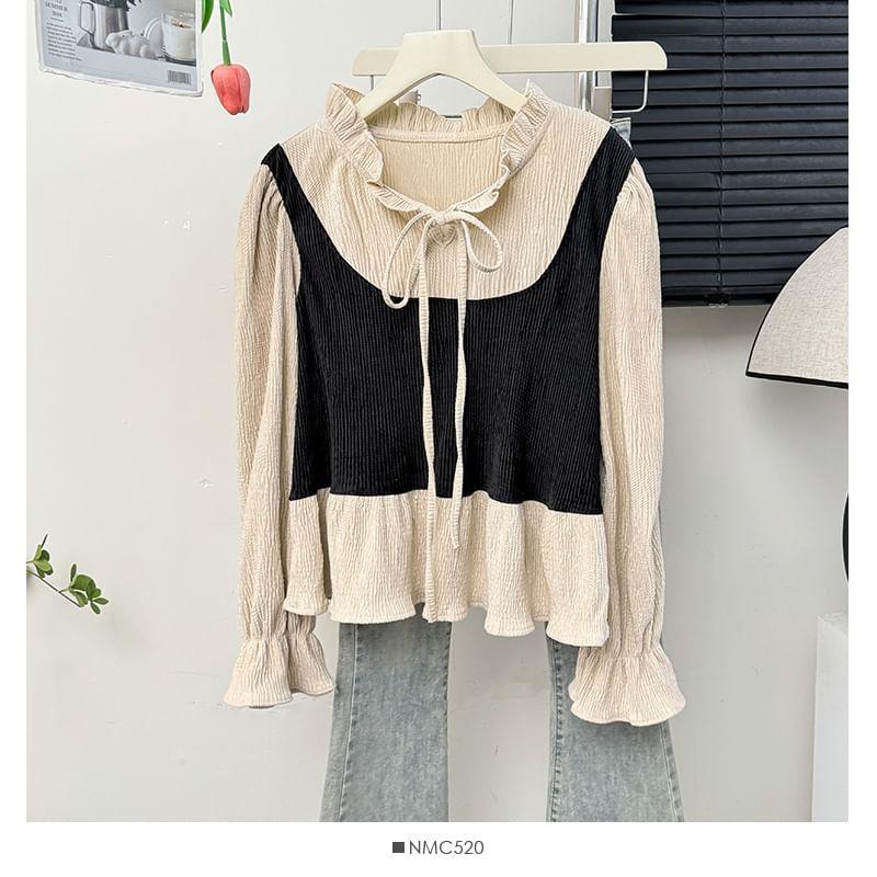 Mock Two-Piece Colorblock Loose Blouse Product Image