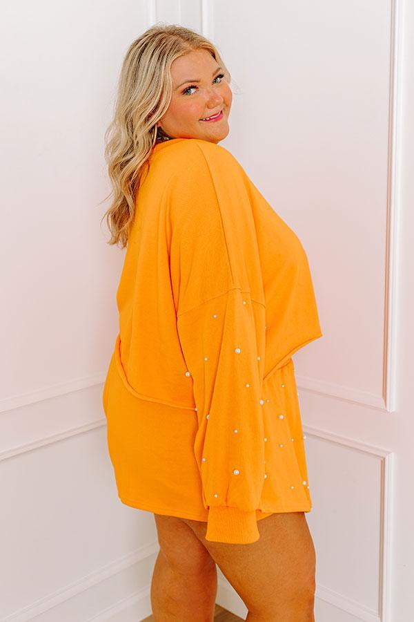 Sideline Chic Pearl Embellished Crop Sweatshirt in Orange Curves Product Image