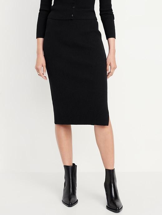 High-Waisted Ribbed Midi Skirt product image