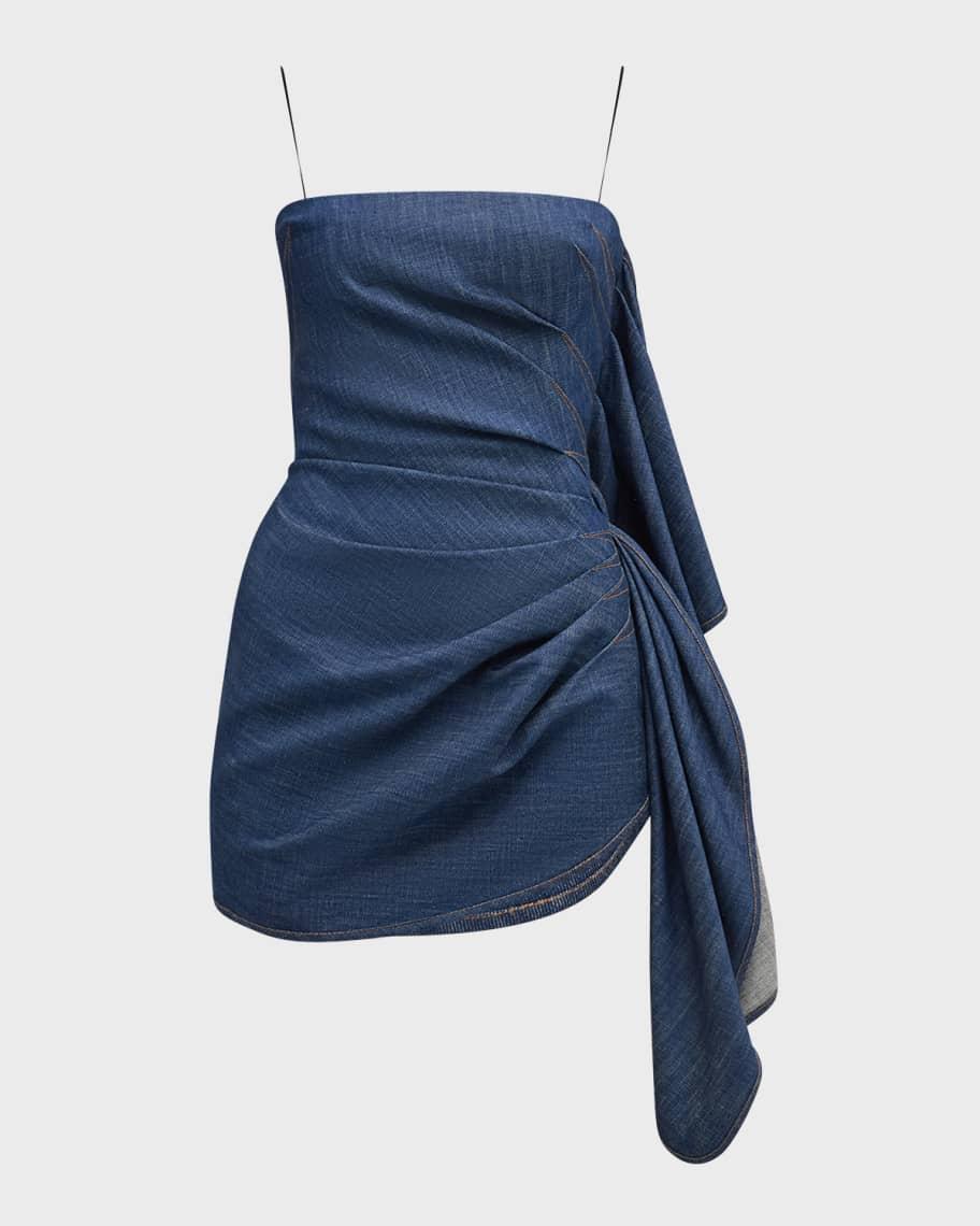 Strapless Denim Mini Dress with Ruffle Detail Product Image