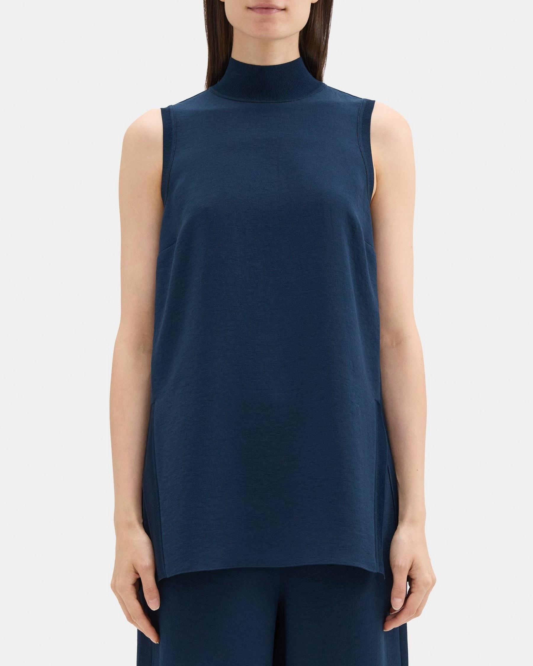 Sleeveless Mock Neck Tunic in Crinkle Crepe Product Image