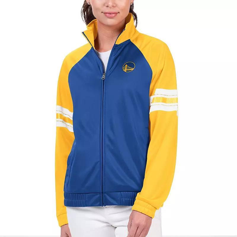 Womens G-III 4Her by Carl Banks Royal Golden State Warriors Main Player Raglan Rhinestone Full-Zip Track Jacket Product Image