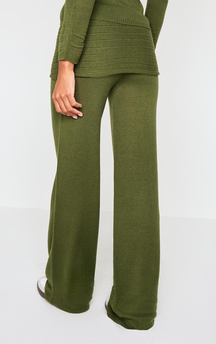 Forest Green Knitted Fold Over Wide Leg Pants Product Image