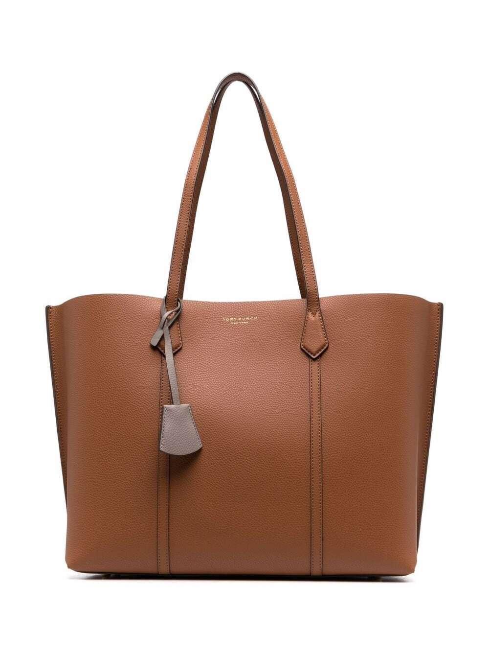 'perry' Brown Shopping Bag With Charm In Grainy Leather Woman Product Image